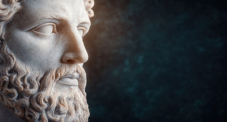 ancient marble bust with a pensive expressionの素材