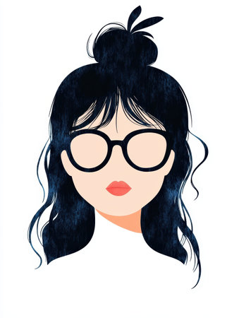 stylish woman with glasses and dark hairの素材