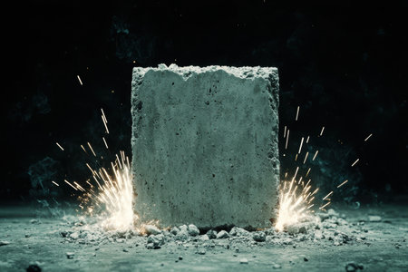 Exploding concrete block with sparksの素材