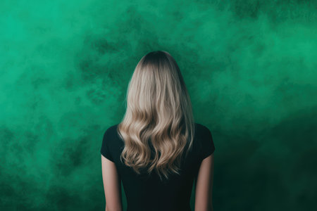 mysterious woman with wavy blonde hairの素材