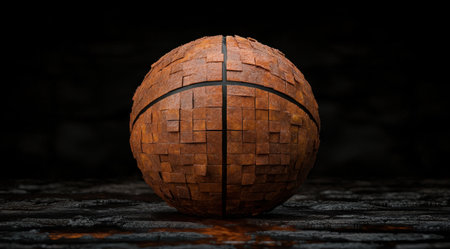 abstract sphere made of wooden blocks on dark backgroundの素材