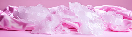 Sparkling crystal quartz on pink fabricの素材