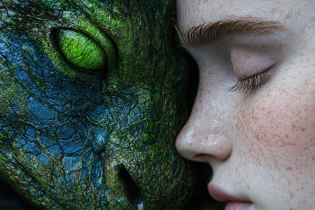 close-up of a person's face with a reptilian eyeの素材