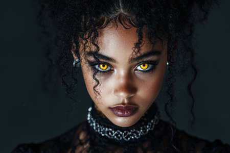 Captivating portrait of a young woman with striking featuresの素材