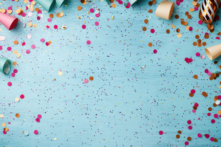 Colorful confetti background with party decorationsの素材