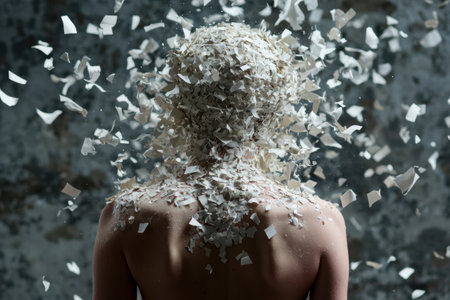 Shattered glass shattering over a person's headの素材