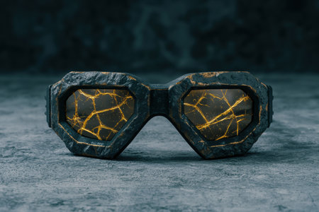 Cracked stone goggles with golden cracksの素材