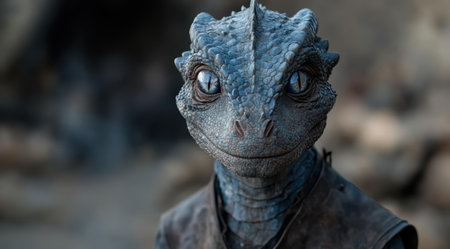 close-up of a blue dragon lizardの素材