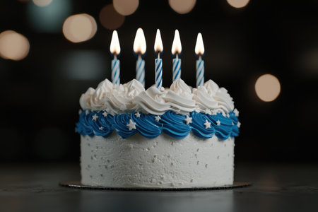 birthday cake with candles and frostingの素材