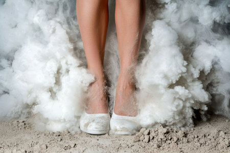 Feet in snow with smoke effectの素材