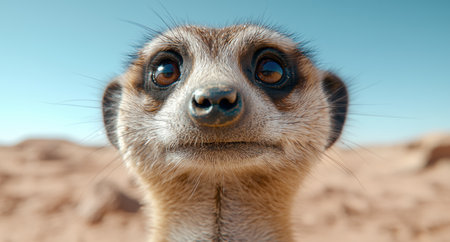 close-up portrait of a curious meerkatの素材