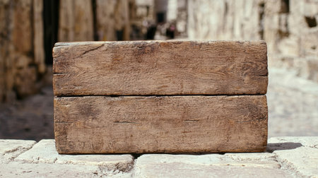 Rustic wooden crate on snowy surfaceの素材