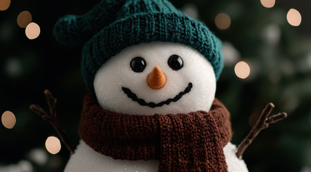 Cheerful snowman with knitted hat and scarfの素材