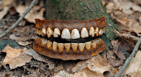 Rusty metal teeth in the forestの素材