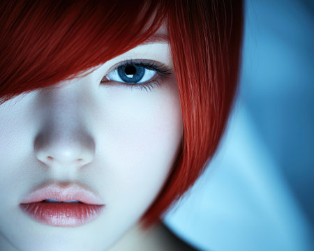 Captivating blue-eyed woman with vibrant red hairの素材
