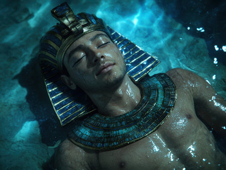 ancient egyptian pharaoh in underwater sceneの素材