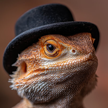 Bearded dragon wearing a black hatの素材