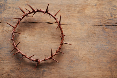 crown of thorns on wooden backgroundの素材