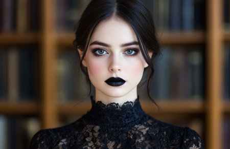 Mysterious woman in black lace dressの素材