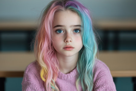 young woman with colorful dyed hairの素材