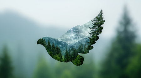 powerful nature landscape with eagle silhouetteの素材