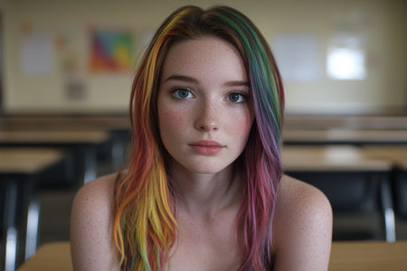 Vibrant hair colors on young womanの素材