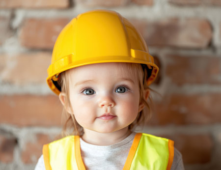 young child in construction worker outfitの素材