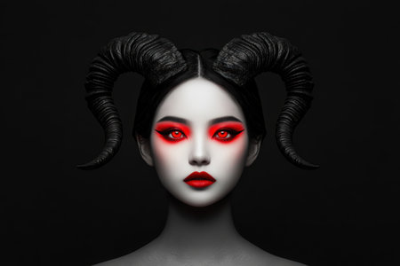 dark and mysterious female portrait with hornsの素材