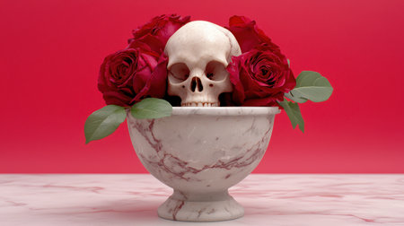 Skull and roses in marble vaseの素材