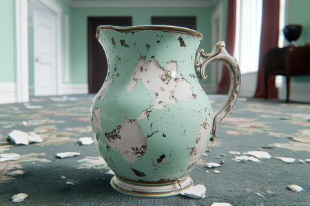 Vintage ceramic pitcher with distressed mint green glazeの素材