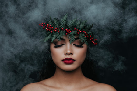 winter beauty portrait with festive foliageの素材