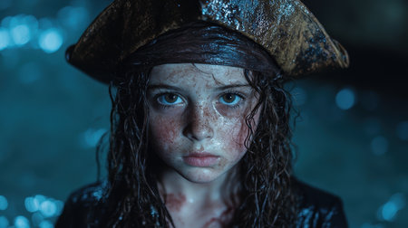 Pensive young person with wet hair and frecklesの素材