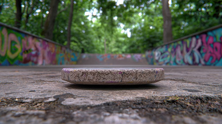 Colorful graffiti wall in forest settingの素材