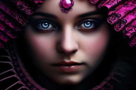 Mysterious woman with piercing blue eyesの素材