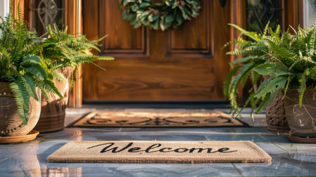Welcoming Entrance with Ferns and Wreathの素材