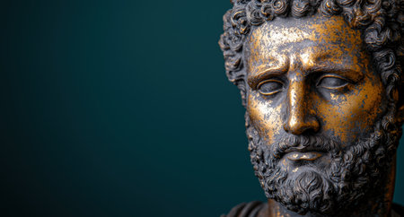 Closeup of an ancient bronze statue with ornate detailsの素材