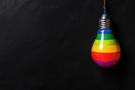 Colorful light bulb on dark backgroundの素材