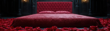 luxurious red bedroom with rose petalsの素材