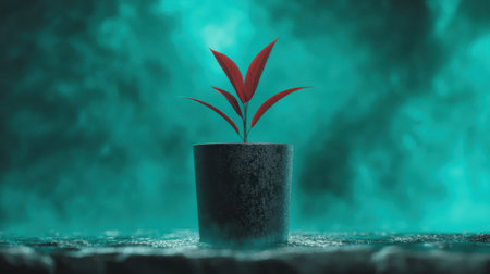 Vibrant plant growing in dark environmentの素材