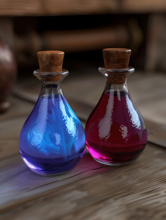 Colorful glass bottles with mysterious liquidsの素材