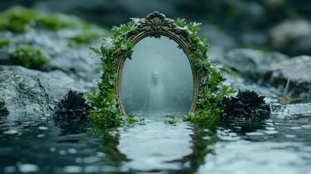 Mystical mirror in enchanted forestの素材