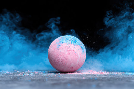 Vibrant bath bomb in blue smokeの素材