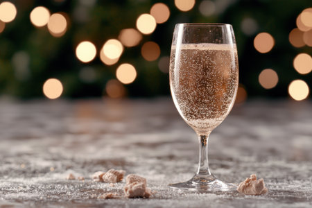 sparkling champagne glass with festive bokeh lightsの素材