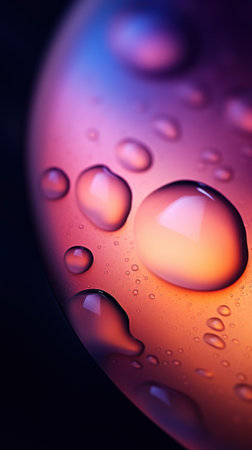 Colorful water droplets on a surfaceの素材