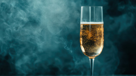 glass of champagne with smoke in the backgroundの素材