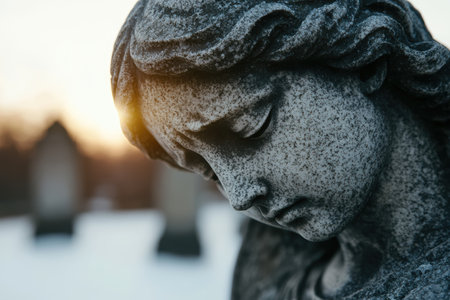 Closeup of a weathered stone sculptureの素材