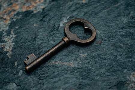 Vintage key on dark stone backgroundの素材