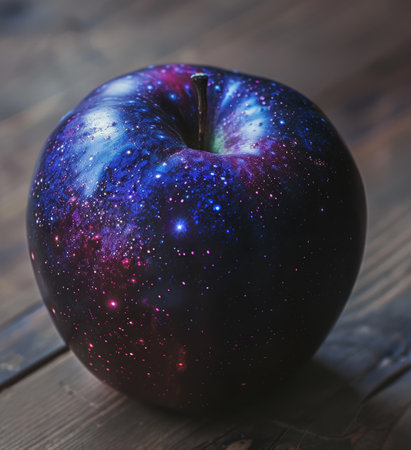 Cosmic apple with galaxy-inspired patternの素材