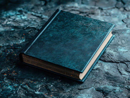Mysterious dark book on icy surfaceの素材