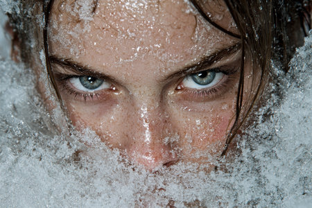 close-up portrait of a person with icy featuresの素材